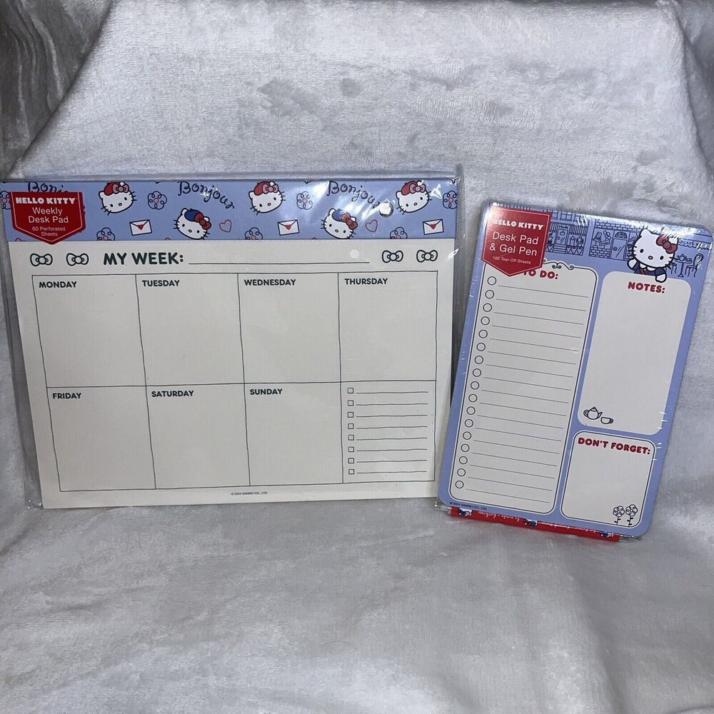 Sanrio Hello Kitty Desk Calendar Weekly Planner & NotePad W/ Gel Pen Set NEW